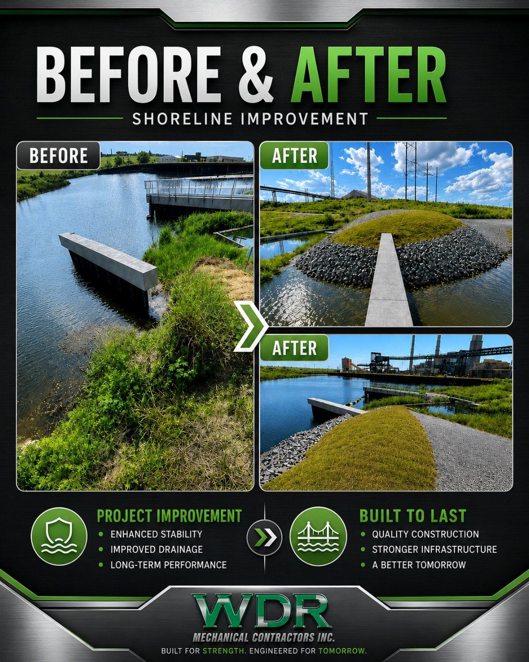 Before and after shoreline improvement project